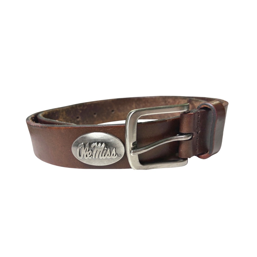 Zep-Pro Ole Miss Rebels Leather Belt Logo Concho Brown Mens Size 32 NCAA